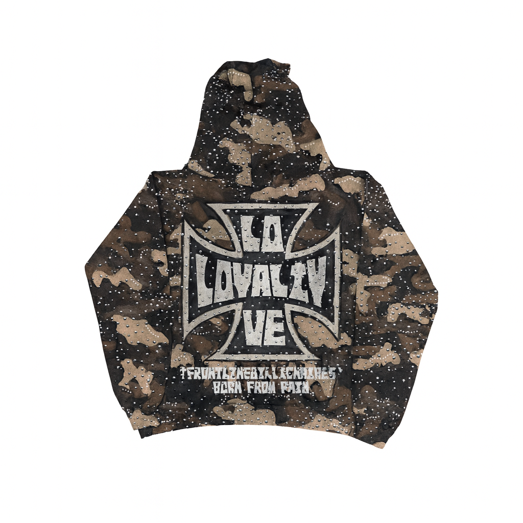 LOYALTY & LOVE CAMO RHINESTONE HOODIE
