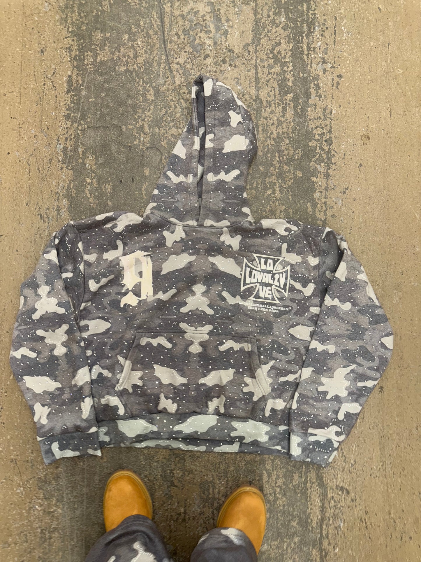 LOYALTY & LOVE CAMO RHINESTONE HOODIE