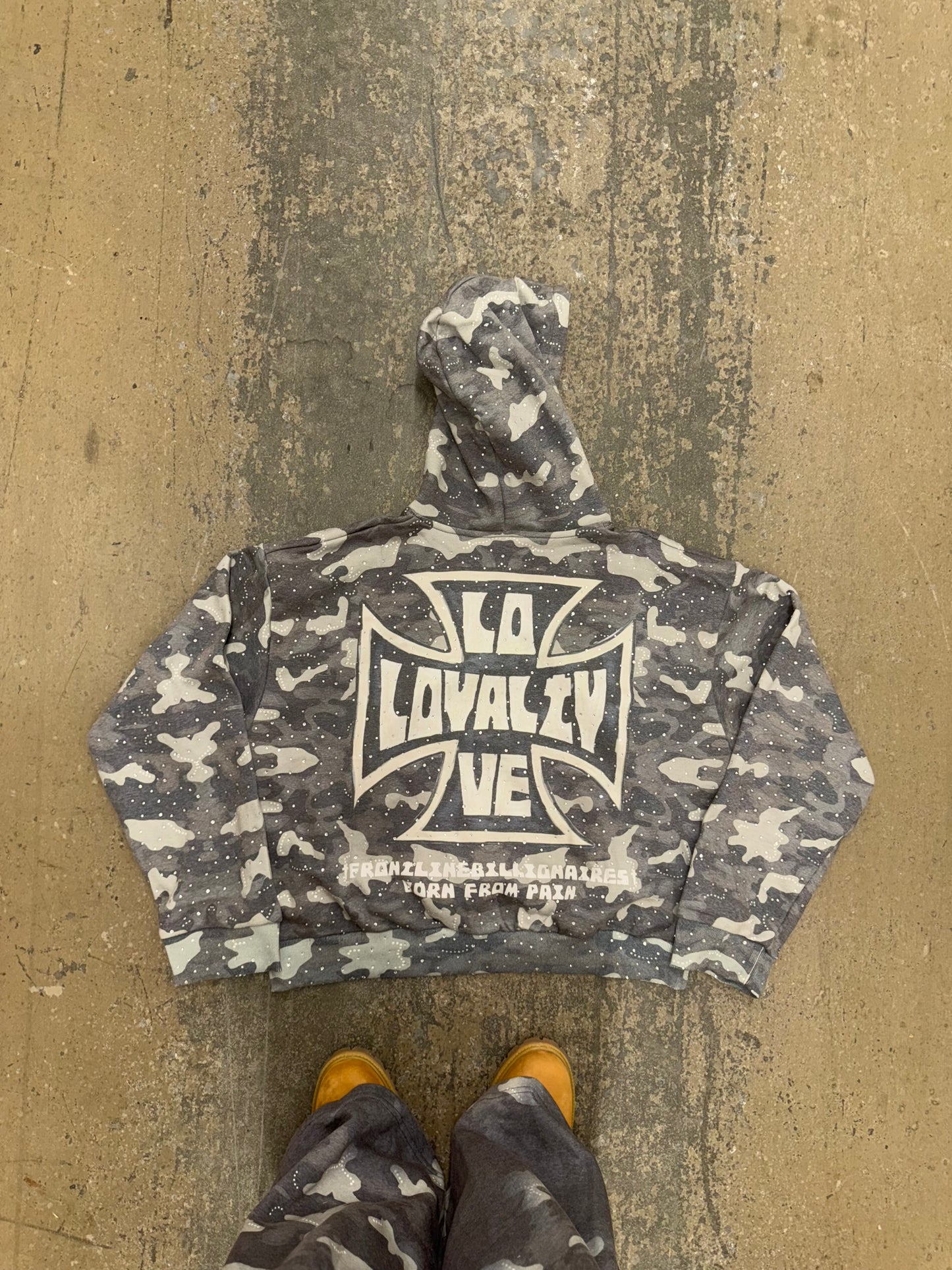 LOYALTY & LOVE CAMO RHINESTONE HOODIE