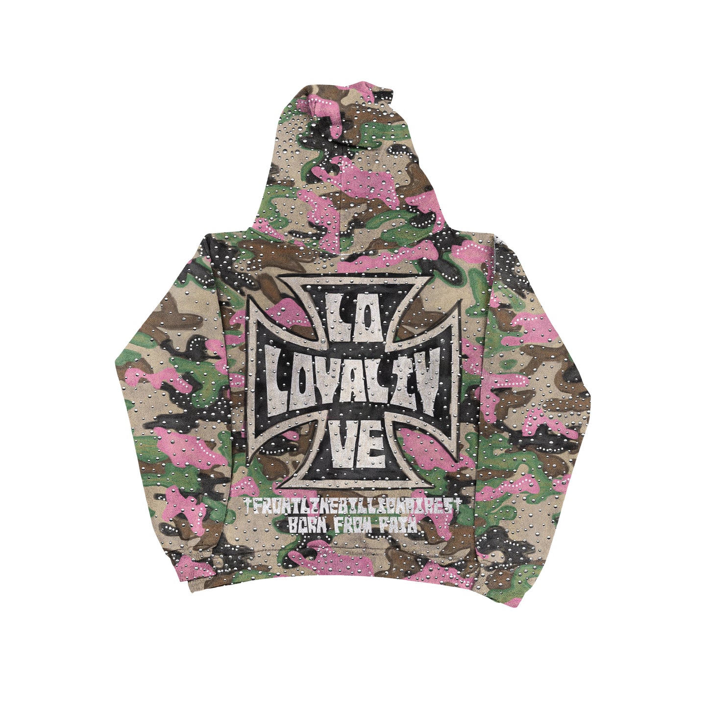 LOYALTY & LOVE CAMO RHINESTONE HOODIE