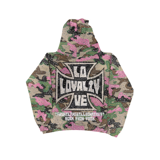 LOYALTY & LOVE CAMO RHINESTONE HOODIE